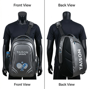 Mochila de Tenis de Mesa para Hombre, 300 GSM, Poliéster 600D, Diseño Duradero con Paneles Marrón y Negro, Logotipo Personalizado con Transferencia Térmica, Bolsa Deportiva - Product Image 4