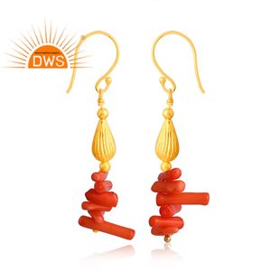 925เงินสเตอร์ลิงต่างหูพลอยสีชมพูประดับปะการังชุบทอง18K แบบห้อยต่างหูเงินสเตอร์ลิง - Product Image 2