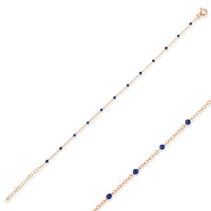Dark Blue Enamel Design Gold Plated Turkish Handcrafted Wedding Trendy 925 Sterling Silver <b>Chain</b> Bracelet - Product Image 5