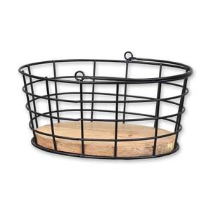 Panier de rangement en métal avec base en bois Panier à fruits et légumes pour organisateur de cuisine panier noir - Product Image 1