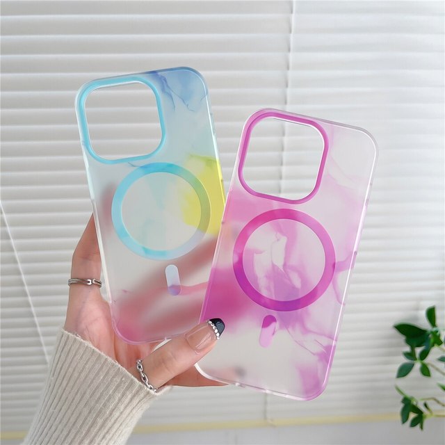 Fashion Watercolor Matte Rainbow Magnetic Mobile Phone Case for iPhone 11 12 13 14 15 Pro Max 14 15 Plus Phone Protective Cover