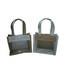 Sac à provisions à poignée automatique en toile de jute Logo personnalisable emballage cosmétique Transparent à dessus ouvert pour le maquillage promotionnel - Product Image 1