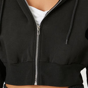 2023 Best Selling Basic Fleece <b>Zip</b>-<b>Up</b> <b>Hoodie</b> for Women Black Plain <b>Cropped</b> Design Hooded Collar for Winter Season - Product Image 5