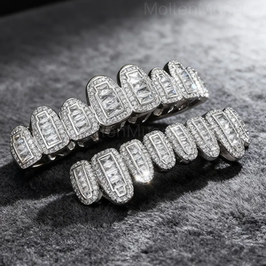 Iced Out Custom 925 <b>Silver</b> Grillz Sparkling Moissanite <b>Diamond</b> Hip Hop Luxury Statement <b>Teeth</b> For Unisex Party Wear - Product Image 2