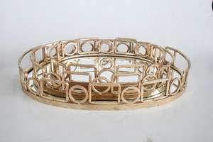 Bandeja Decorativa Redonda Dorada de Lujo con Espejo, Bandeja de Servicio de Metal Ornamentado con Recortes para Mesa de Centro, Bodas, Fiestas, Cosméticos, 30 cm - Product Image 3