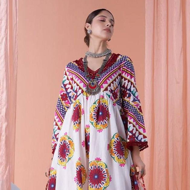 white christmas dresses Blue Floral Alia Dress / Kurta – Folksie ® main image 1