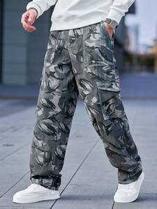 กางเกงคาร์โก้ขายาวแบบลำลองลายพรางสำหรับผู้ชายกางเกงคาร์โก้ขากว้างทรงหลวมดีไซน์ย้อนยุค - Product Image 3