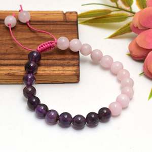 Kamal Gems <b>Beaded</b> <b>Bracelet</b> with Rose Quartz & Amethyst Gold Plated Ball & Number Shape Classic Bohemia Style for Gift - Product Image 3