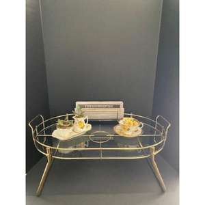 Plateau de service en laiton en métal de qualité supérieure standard avec support pieds finis enduits de poudre noire avec support de plateau pliable - Product Image 5