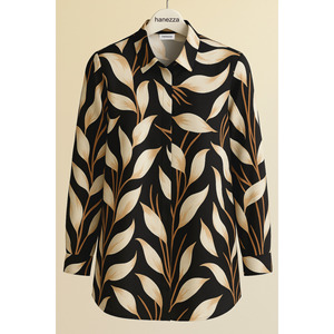 Camicia taglie forti in crêpe di raso fantasia alla moda-Hanezza - Product Image 2