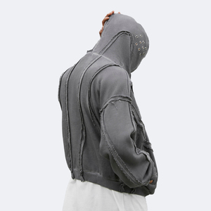 Sweat à capuche vierge personnalisé pour hommes avec fermeture éclair complète 500gsm, poids lourd, conception dégradée, fabricant de sweat à capuche vintage surdimensionné pour homme - Product Image 3