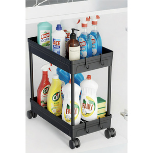 Carrito de Almacenamiento Plegable de Plástico de Doble Nivel, Ecológico y Hermético, con Ruedas, para Organización de Artículos de Limpieza de Cocina - Product Image 3
