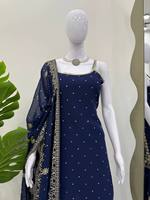 Tenue de fête vintage de haute qualité, vêtements de créateur en faux georgette, salwar kameez pakistanais d'hiver, travail de broderie lourdement orné