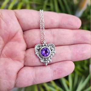 Collar de Plata de Ley con Amatista Natural Hecha a Mano, Colgante de Gema Morada, Dijes Finos para Mamá, Aniversario, Navidad - Product Image 5