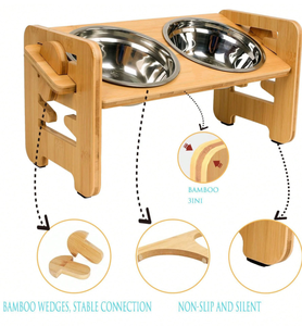 Support surélevé en bois à motif solide avec fonction de chargement, matériau en bambou pour une alimentation saine. - Product Image 3