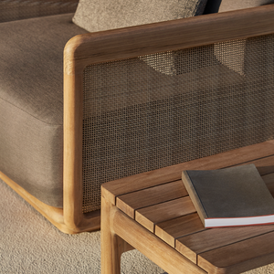 Sofá minimalista tejido de madera de teca con cojines suaves, cómodo para usar en apartamentos, hoteles y exteriores. - Product Image 5