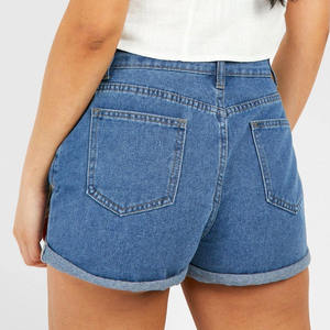 Shorts d'été pour femmes à ourlet rabattu délavé à prix d'usine en gros/mini short en jean skinny droit de meilleure qualité personnalisé à taille moyenne - Product Image 2