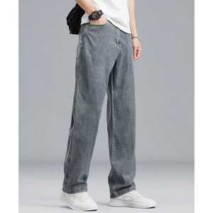 กางเกงยีนส์ผู้ชายคุณภาพสูง ดีไซน์บางเบา สีเข้ม ทรงตรง สวมใส่สบาย ระบายอากาศได้ดี ป้องกันรอยยับ ราคาประหยัด - Product Image 2