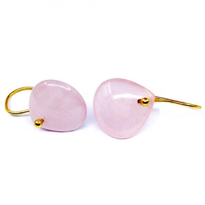 Brillante 925 plata esterlina chapado en oro rosa cuarzo piedras preciosas Moda señoras desgaste pendientes - Product Image 2