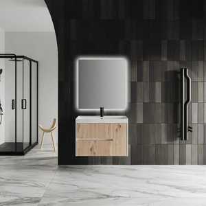 Mueble de Baño Moderno de 80 cm en Roble Dorado Acanalado con Lavabo de Resina de Koricini Cannes - Product Image 2
