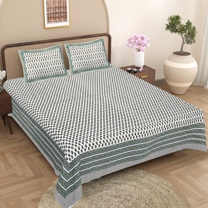 Hotel Home Textile Bedding Simple Elegant Design Good Quality Hand Block Printed Cotton <b>Bed</b> Sheet with Two <b>Pillow</b> Covers - Product Image 1
