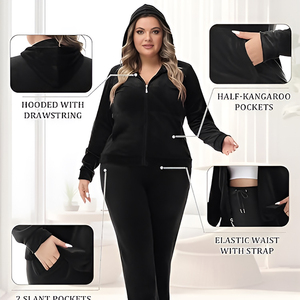 Ensemble de survêtement personnalisé pour femmes 2 pièces grande taille veste à capuche zippée en velours de velours décontracté survêtement et pantalon de survêtement S-5XL - Product Image 6