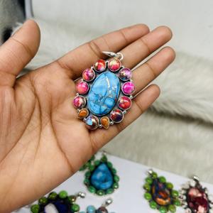 Oyster <b>Copper</b> Turquoise Pendant, 925 Sterling Silver Pendant, Oyster Pendant, Handmade Jewelry, <b>Gift</b> for Her, Gemstone Pendant - Product Image 1