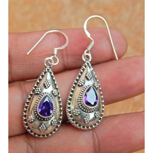 Boucles d'oreilles améthyste en argent 925 faites à la main or rose et or blanc bijoux élégants cadeau pour femmes modèle E0836-GS - Product Image 3