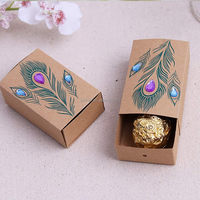 Boîte à dragées plume de paon, dossiers gaufrés, papier kraft vintage biodégradable, cadeau sur le thème du voyage, fête, mariage, anniversaire