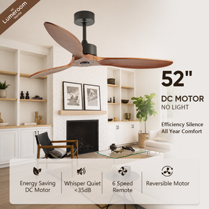 52 Inch 3 Blade Solid Wood Ceiling Fan Without <b>Light</b> <b>Remote</b> <b>Control</b> Reversible DC Motor for Bedroom Living Room - Product Image 2