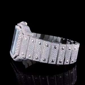 Élégant entièrement glacé personnalisé Automatique Moment VVS Moissanite Diamant Montre Unique Rouge Baguette Diamant Cadran Hip Hop Auto Date - Product Image 3