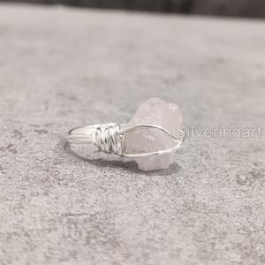 เครื่องประดับหินดิบสุดพิเศษสำหรับผู้หญิงแหวนสำหรับธรรมชาติโรสควอตซ์พลอย April สายลวด925แหวนเงินสเตอร์ลิง - Product Image 1