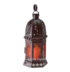 Thiết kế hiện đại Arabian phong cách màu sắc đầy đủ Glass Lantern New handmade thiết kế mới nhất Đèn Lồng Màu đen cho chiếu sáng trang trí đối với trang chủ