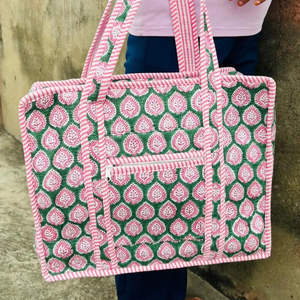 <b>Large</b> Cotton Quilted Zipper Tote <b>Bag</b> Travel Hand <b>Bag</b> For <b>Women</b> Shopping Tote <b>Bags</b> Handmade <b>Weekender</b> Overnight <b>Bags</b> Beach <b>Bag</b> - Product Image 1