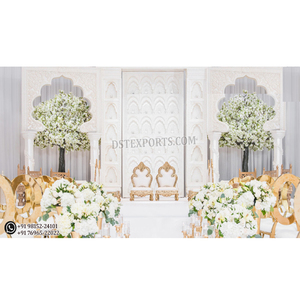 Escenario blanco de tema abierto de diseño exquisito, escenario de recepción de Boda del sur de India, escenario de estilo de Sri Lanka para boda - Product Image 1