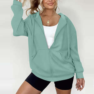 Sweat à capuche décontracté pour femme, hiver, fermeture éclair, mélange polyester/coton, molleton, coupe classique, couleurs personnalisées, logo imprimé sur le devant, confortable - Product Image 4