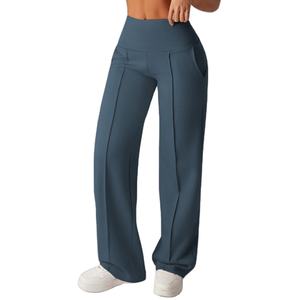 Pantalon de yoga pour femme à séchage rapide, coupe large et ajustée, idéal pour la course et le fitness, avec plis décoratifs sur le devant – Meilleures ventes - Product Image 1