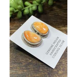 Navajo Handmade Spiny Oyster & <b>Sterling</b> <b>Silver</b> Water Drop <b>Stud</b> <b>Earrings</b> - Product Image 2