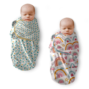 Couverture d'emmaillotage en coton pour bébé avec imprimé arc-en-ciel, couverture douce pour le sommeil des nouveau-nés, enveloppe de soutien confortable pour le sommeil des nourrissons - Product Image 1