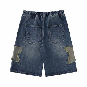 2025 nouveaux hommes taille haute droite Denim Shorts 100% coton en détresse étoile conception non tissé méthode de tissage en gros - Product Image 2