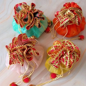 Fabric Gota Potli Design Dry Fruit <b>Bag</b> for Indian Weddings New Year Haldi Mehendi Valentine's Day Diwali Ramadan <b>Halloween</b> - Product Image 1