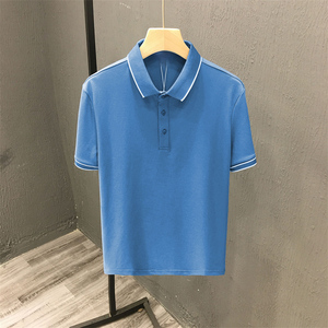 Camiseta OEM de manga corta con diseño de logotipo personalizado para hombre, camiseta con solapa de línea fina de negocios, ropa superior, polos de gama alta con perlas de seda helada - Product Image 6