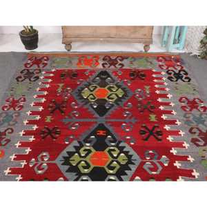 พรมตุรกี ขนาด 6x10.2 ฟุต พรมขนาดใหญ่ สีแดงเขียว พรมขนสัตว์คิลิม - Product Image 3