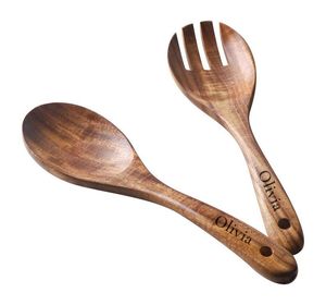 Ensemble de 2 cuillères de style classique en bois faites à la main de meilleure qualité pour la décoration de la cuisine pour les mariages BY HF CRAFTS - Product Image 2