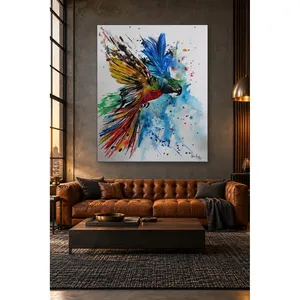 Impression sur toile de perroquet coloré avec effet d'aquarelle Fida - Product Image 2