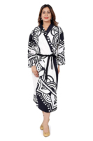 Ensemble de peignoirs de mariée haut de gamme pour femmes, 100 % coton respirant, col en V, taille élastique, manches mi-longues, imprimé floral