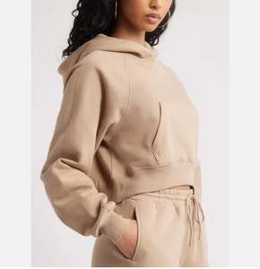 Sudadera corta con capucha para mujer de uso diario Jersey de algodón suave proveedor directo de fábrica personalizado OEM - Product Image 2