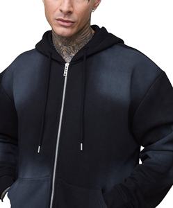 Nuevo Logotipo de diseño personalizado de alta calidad en blanco Vintage Sun fade lavado de gran tamaño con capucha desgastado peso pesado Zip up Hoodies para hombres - Product Image 3