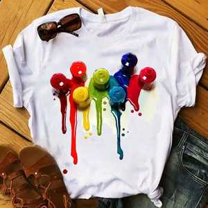 เสื้อยืดผ้าสักหลาดเนื้อนุ่มพิมพ์ลายสำหรับผู้หญิงเสื้อแขนสั้นลำลองทรงหลวม - Product Image 1