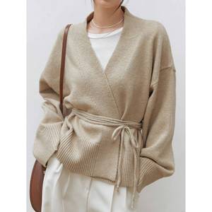 Women's <b>Wool</b> Long Print Cardigan with Embellished Tie-Front - Product Image 1